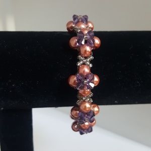 Beaded Bracelet. Hand Made. Rose, Purple.